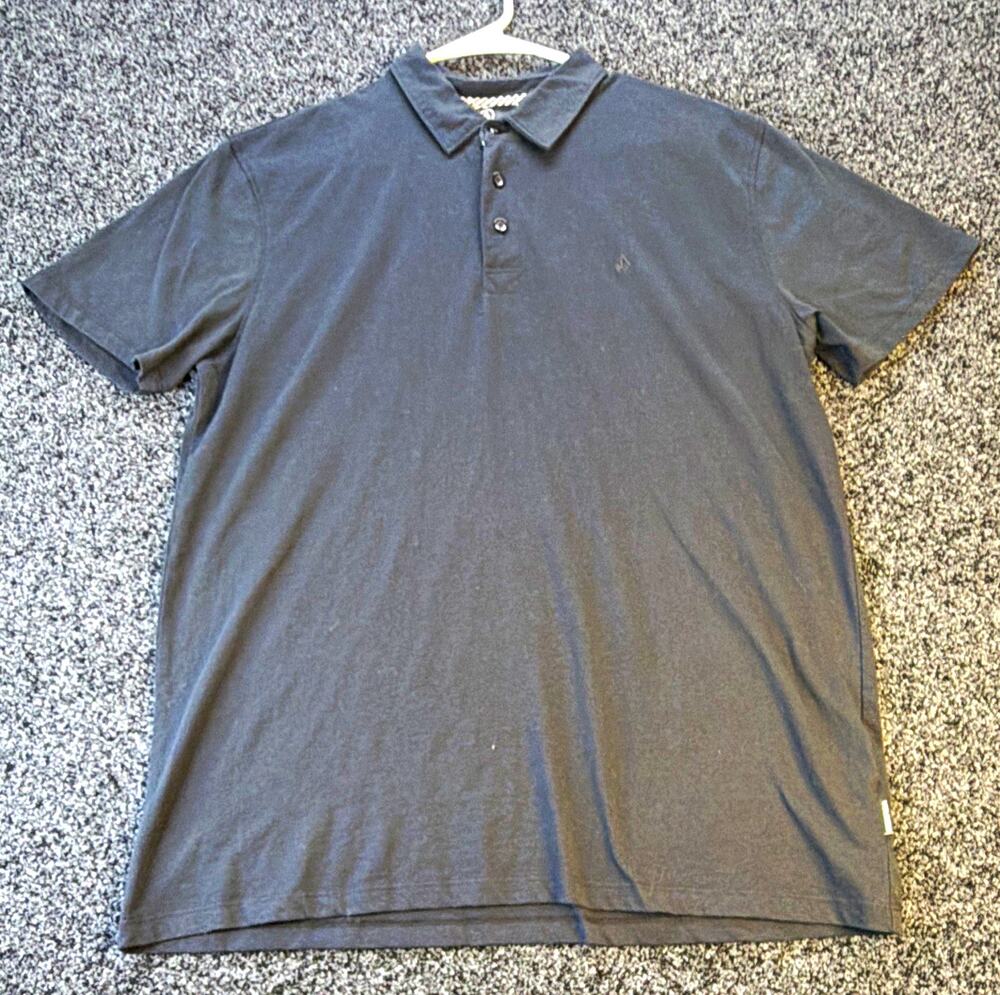Volcom Polo Shirt Men's L Black Short Sleeve Collared Solid Logo Button Knit